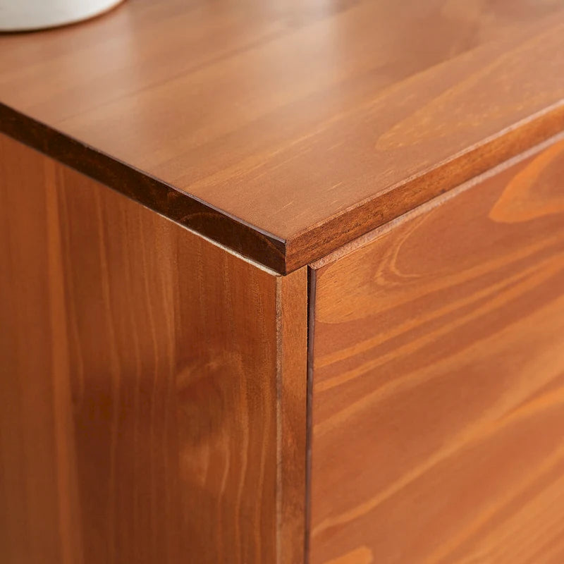 Meuble TV de 58 pouces en pin massif de style Mid-Century avec portes à fermeture douce et étagères ouvertes
