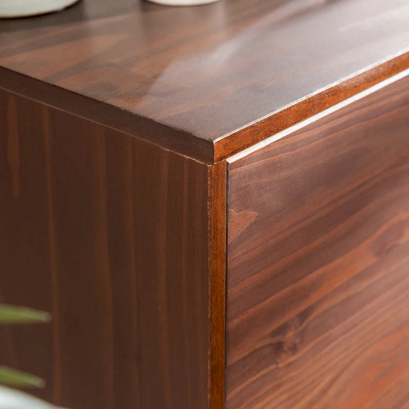 Meuble TV de 58 pouces en pin massif de style Mid-Century avec portes à fermeture douce et étagères ouvertes