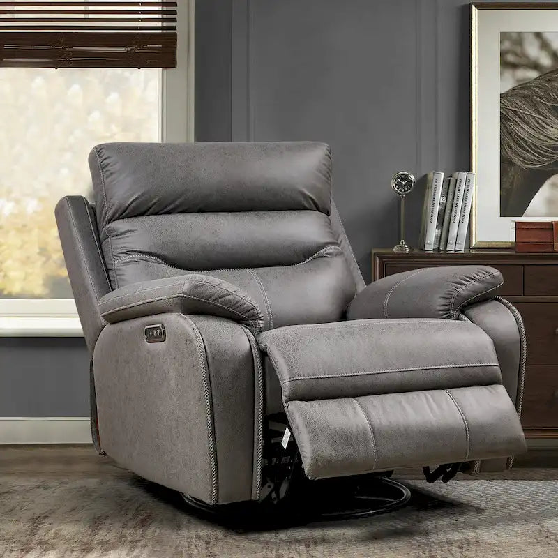 Fauteuil inclinable pivotant et berçant motorisé avec double moteur, appuie-tête réglable et port de charge USB