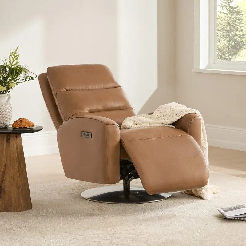 Fauteuil inclinable pivotant motorisé double avec port USB et cuir pleine fleur