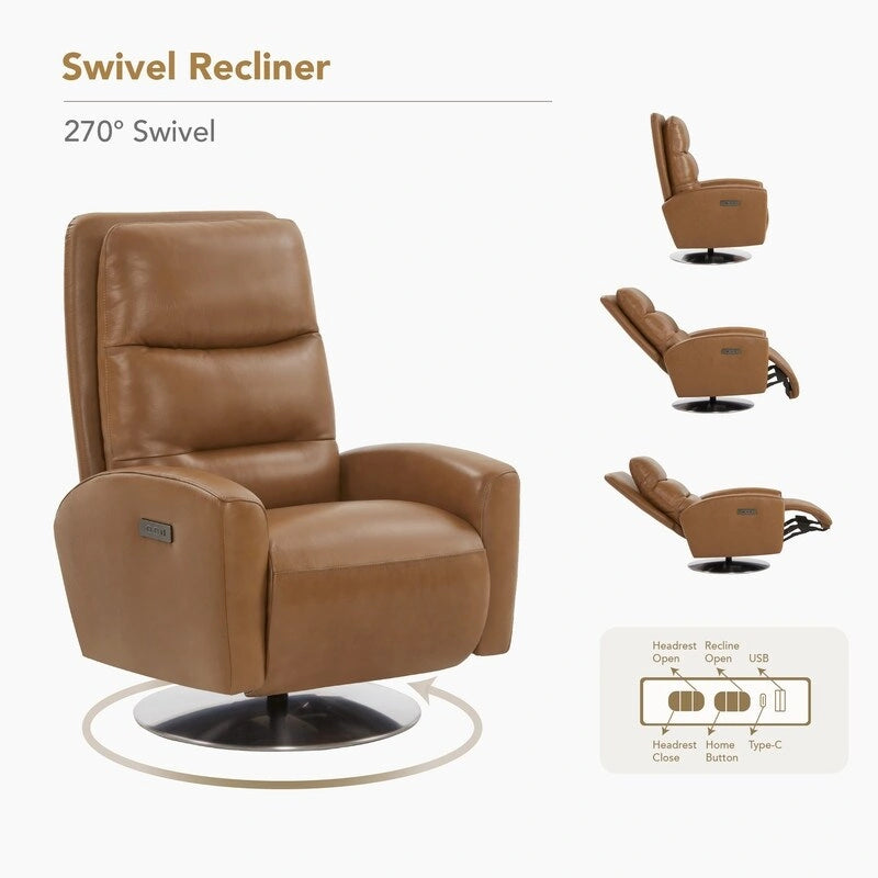 Fauteuil inclinable pivotant motorisé double avec port USB et cuir pleine fleur