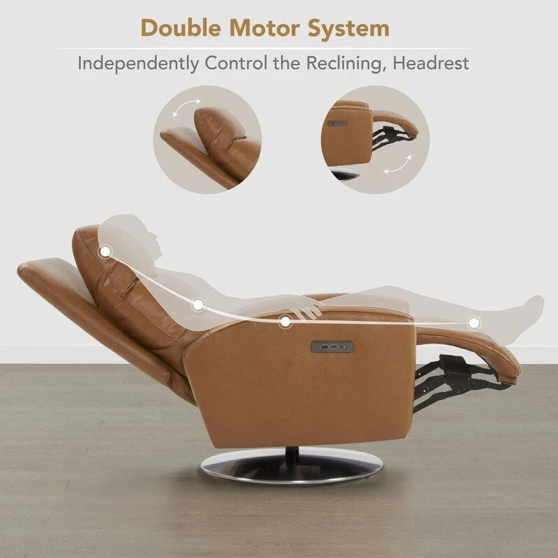 Fauteuil inclinable pivotant motorisé double avec port USB et cuir pleine fleur