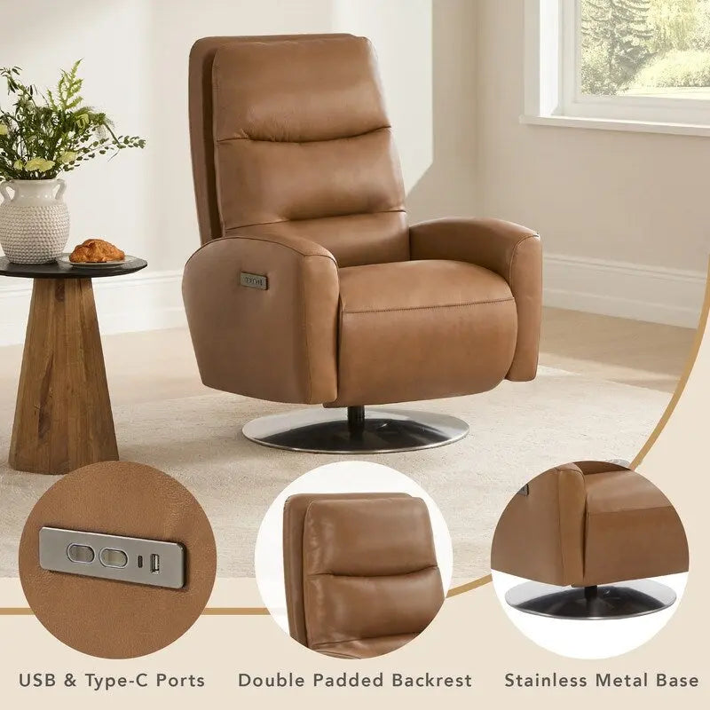 Fauteuil inclinable pivotant motorisé double avec port USB et cuir pleine fleur