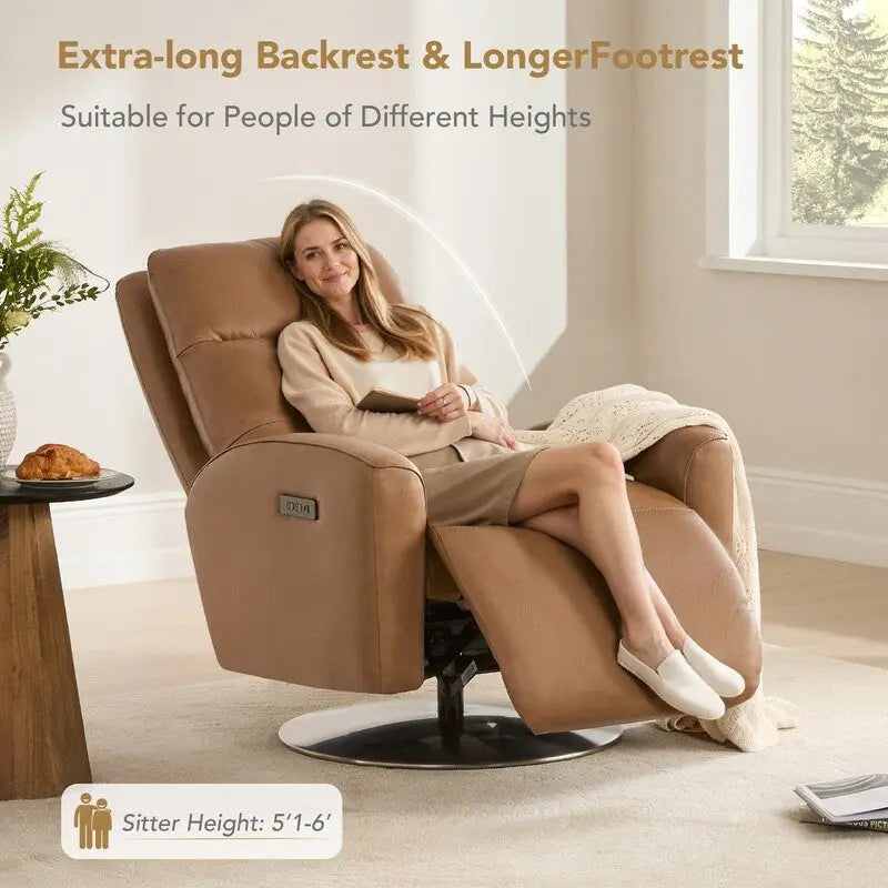 Fauteuil inclinable pivotant motorisé double avec port USB et cuir pleine fleur