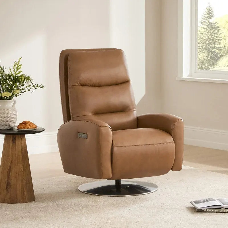Fauteuil inclinable pivotant motorisé double avec port USB et cuir pleine fleur