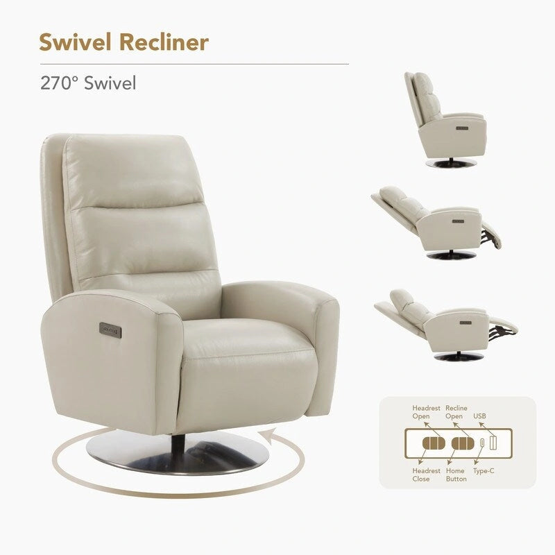 Fauteuil inclinable pivotant motorisé double avec port USB et cuir pleine fleur