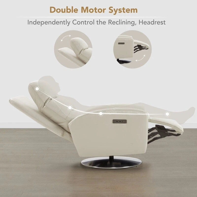 Fauteuil inclinable pivotant motorisé double avec port USB et cuir pleine fleur