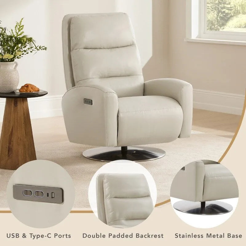 Fauteuil inclinable pivotant motorisé double avec port USB et cuir pleine fleur