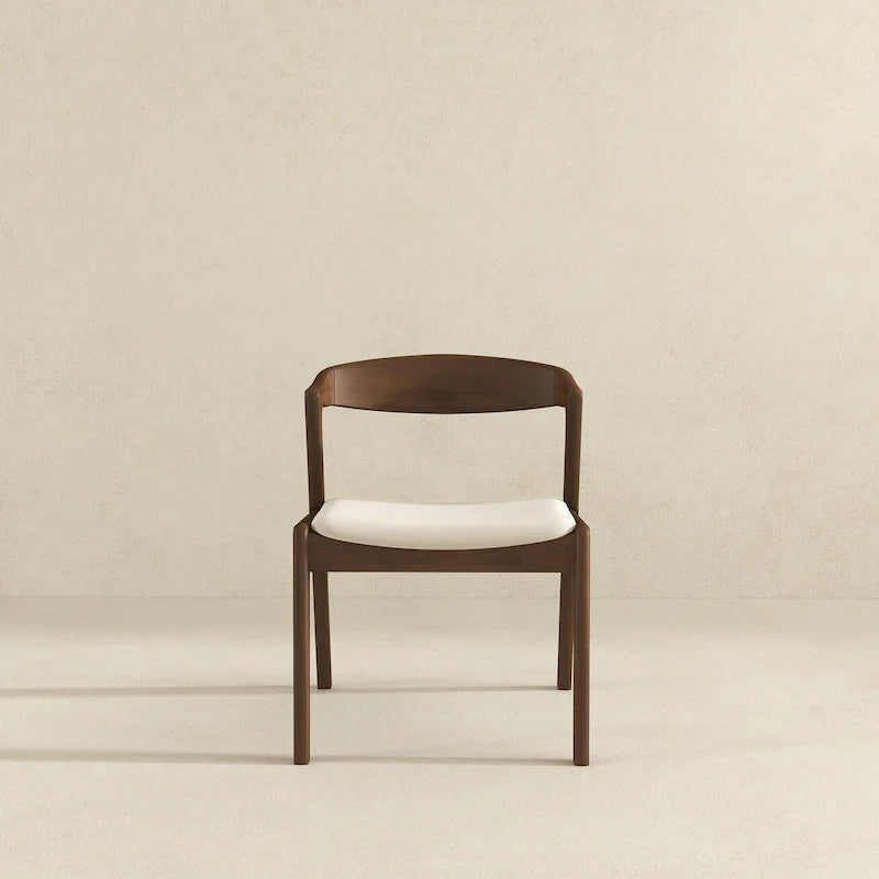 Chaise de salle à manger en velours crème moderne du milieu du siècle avec pieds en bois massif