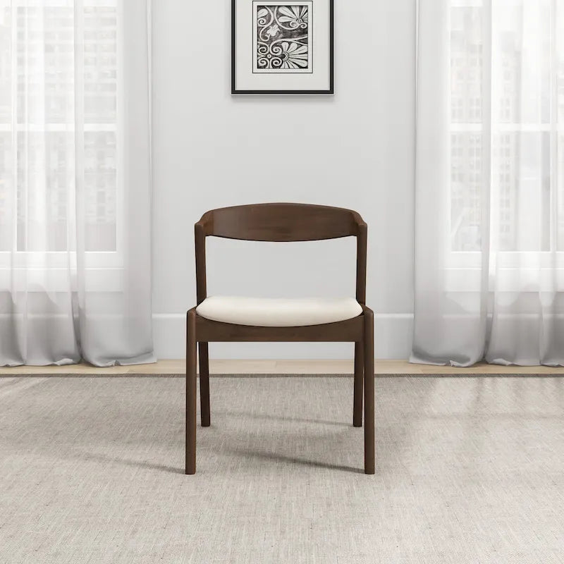 Chaise de salle à manger en velours crème moderne du milieu du siècle avec pieds en bois massif