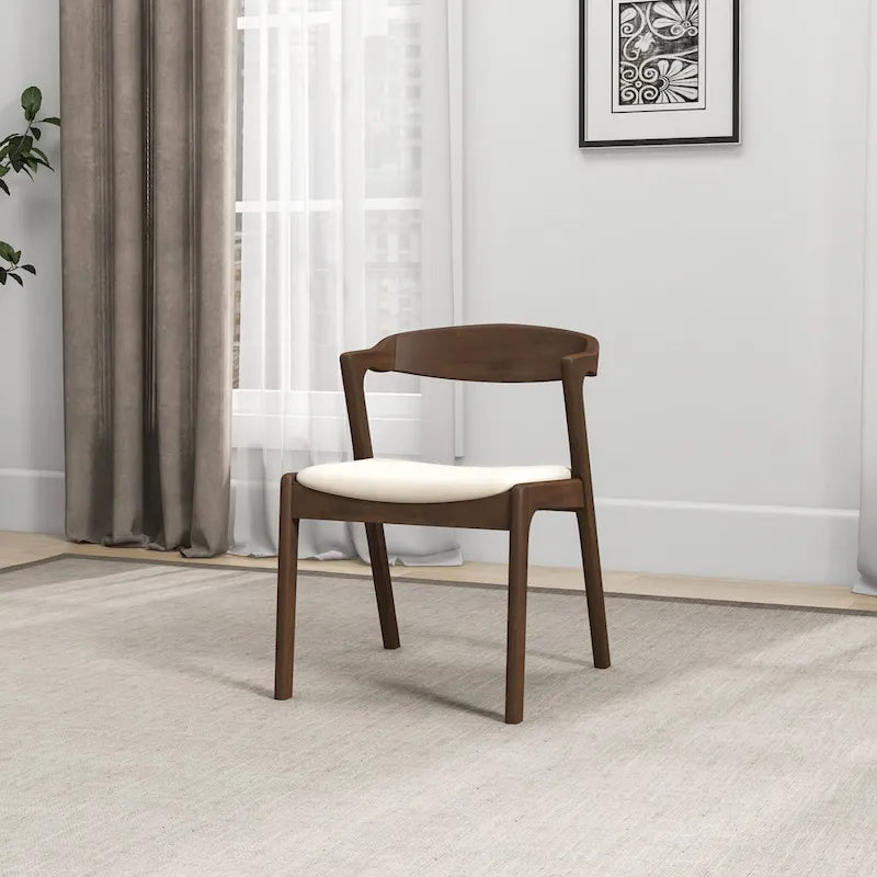 Chaise de salle à manger en velours crème moderne du milieu du siècle avec pieds en bois massif