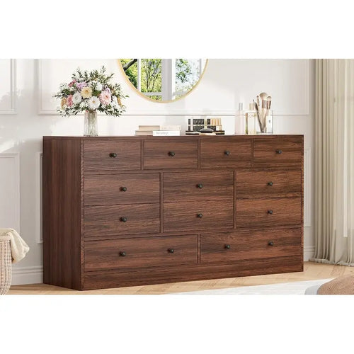 12 Drawer Dresser for Bedroom, 61 Inch Wood Dresser with Power Outlet
