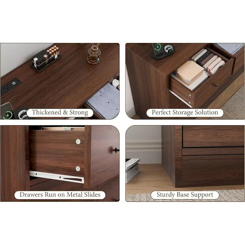 Commode en bois à 12 tiroirs de 155 cm de large avec prise de courant et ports USB intégrés