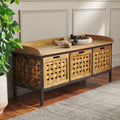 Banc de rangement en bois et fer avec 3 bacs ouverts, banc à chaussures d'entrée, 4 coloris disponibles