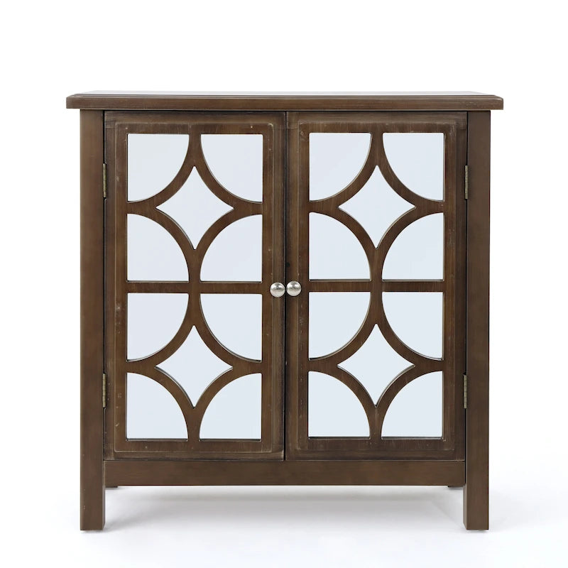 Meuble à deux portes en sapin avec accents miroirs