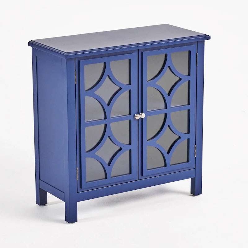 Meuble à deux portes en sapin avec accents miroirs