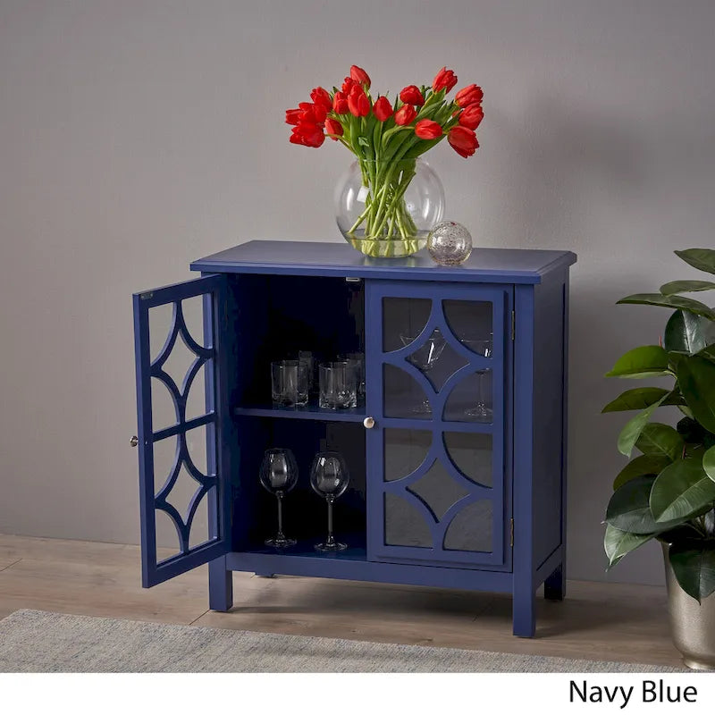 Meuble à deux portes en sapin avec accents miroirs