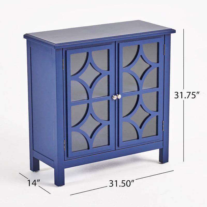 Meuble à deux portes en sapin avec accents miroirs