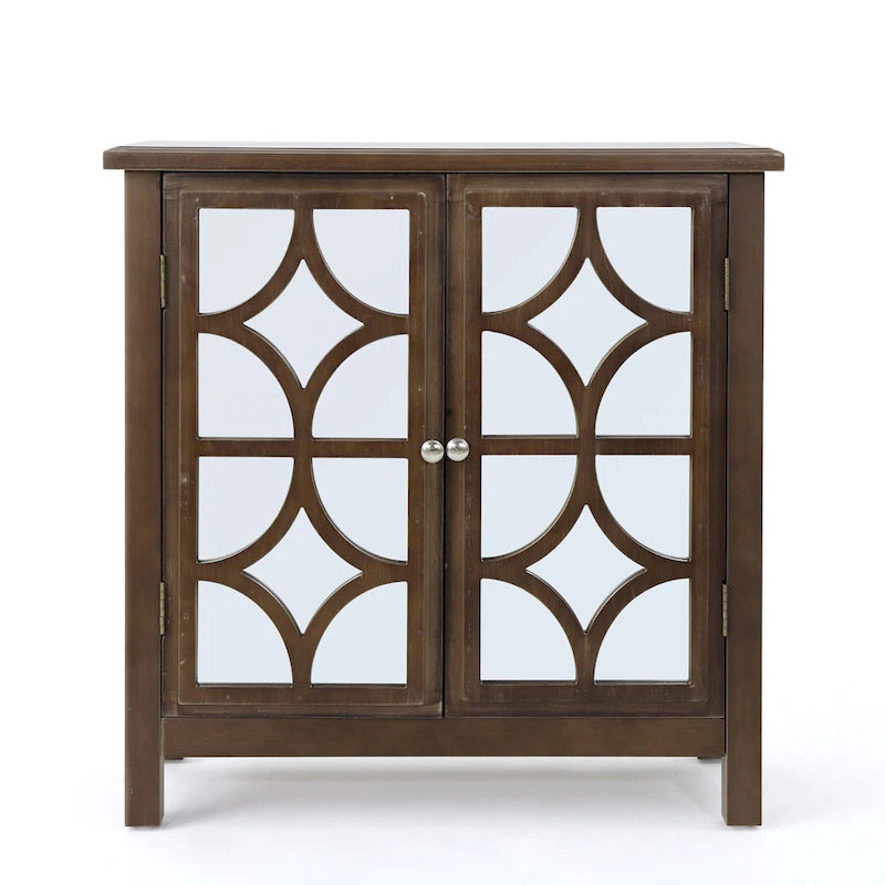 Meuble à deux portes en sapin avec accents miroirs
