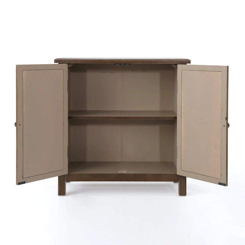 Meuble à deux portes en sapin avec accents miroirs