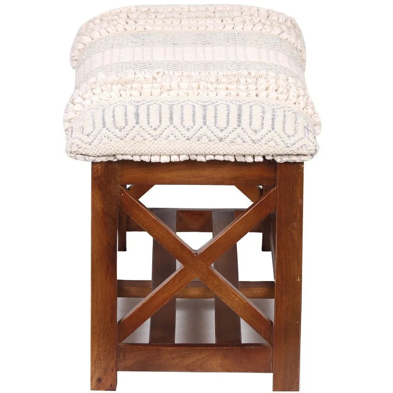 Banc de rangement tapissé en dhurrie de coton fait main