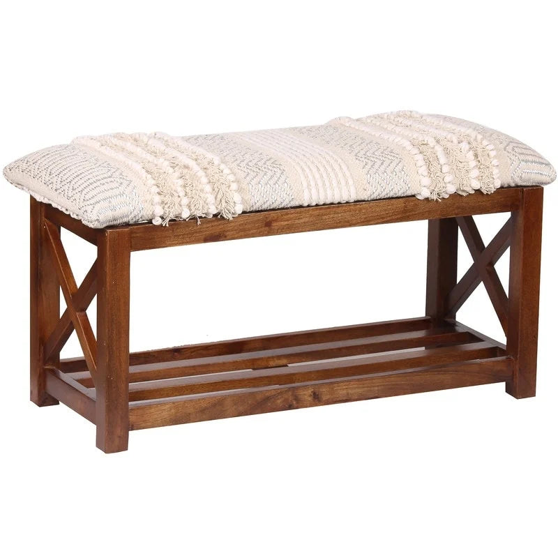 Banc de rangement tapissé en dhurrie de coton fait main