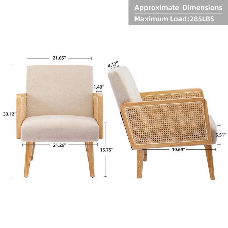 Fauteuil d'appoint rembourré avec accoudoirs en rotin