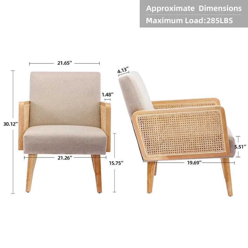 Fauteuil d'appoint rembourré avec accoudoirs en rotin