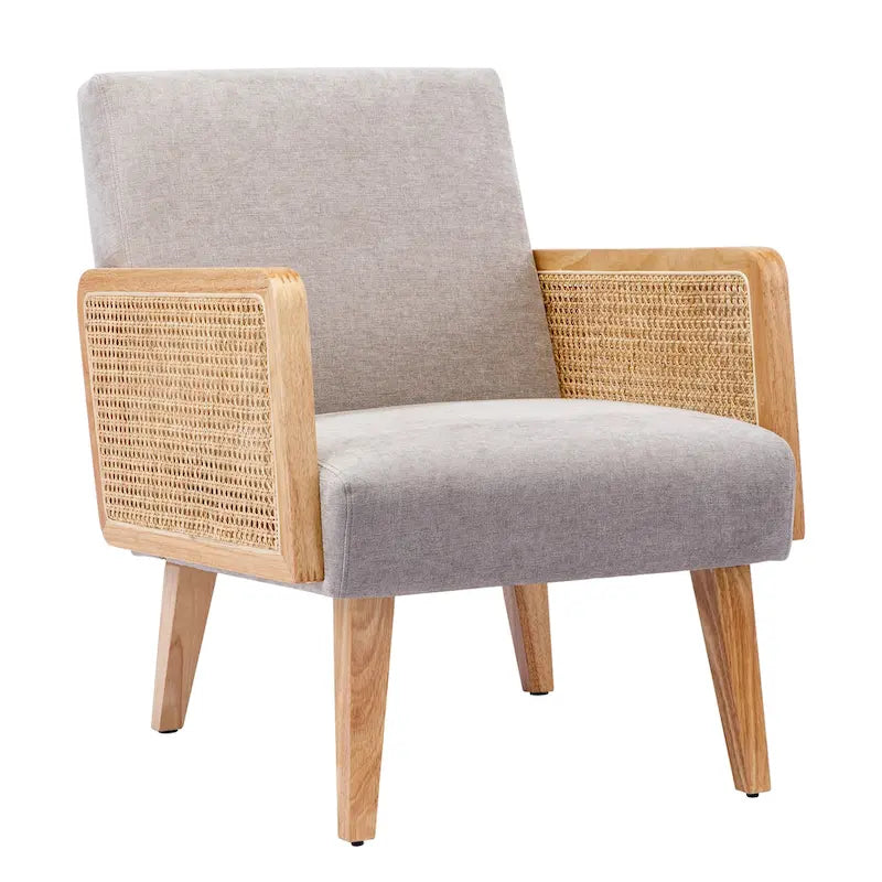 Fauteuil d'appoint rembourré avec accoudoirs en rotin