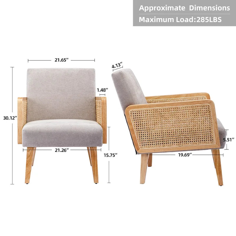 Fauteuil d'appoint rembourré avec accoudoirs en rotin