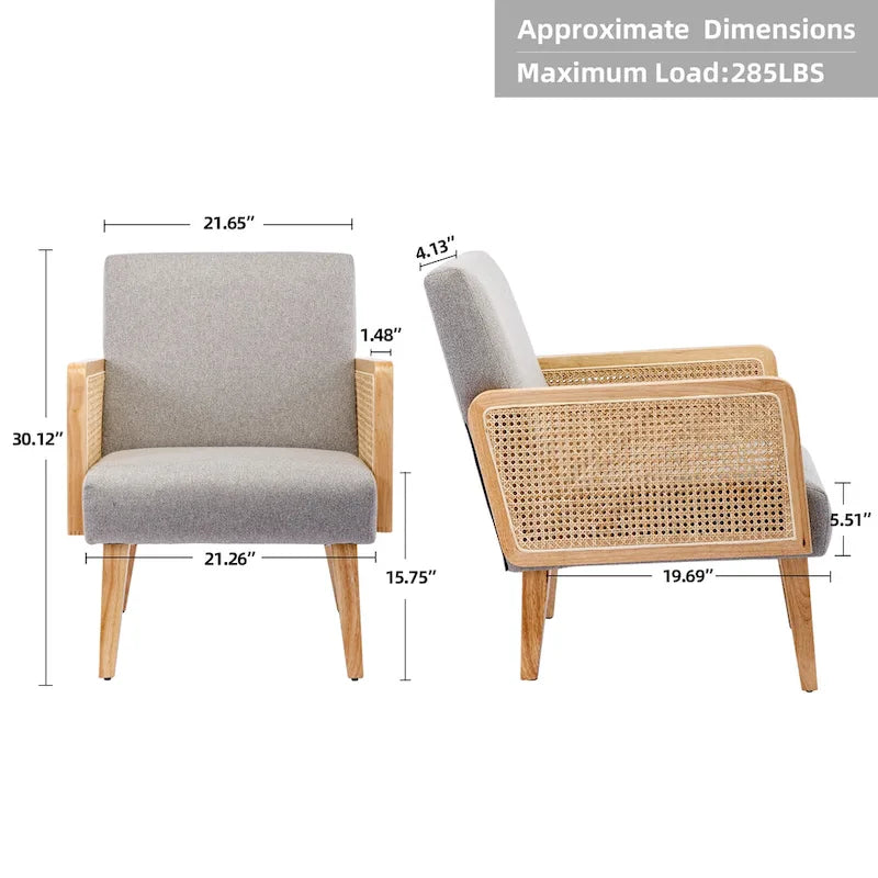 Fauteuil d'appoint rembourré avec accoudoirs en rotin