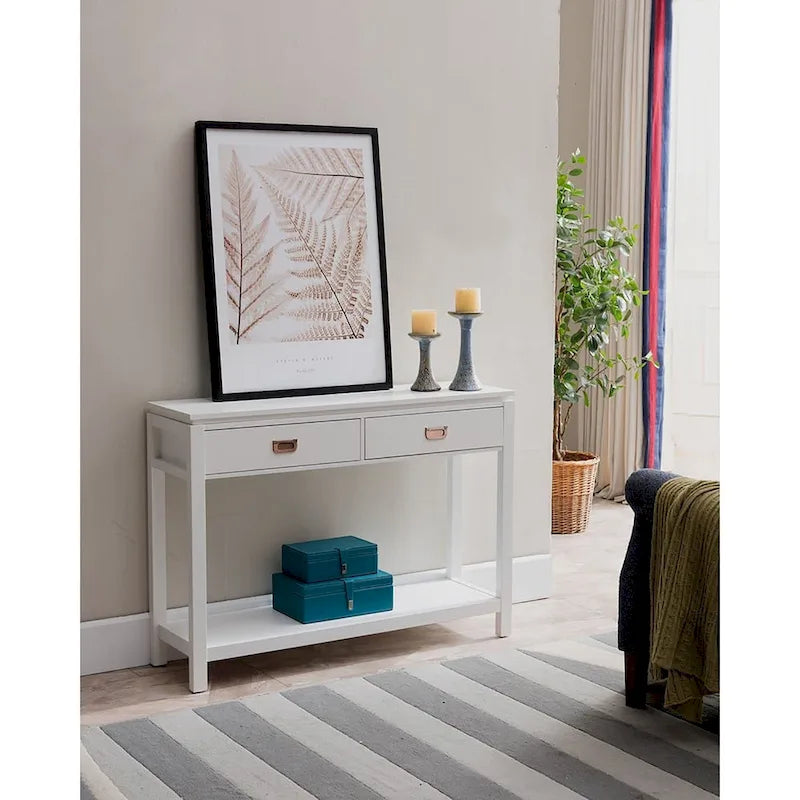 Console Sofa Table With Storage Shelf / 2 Drawers, White