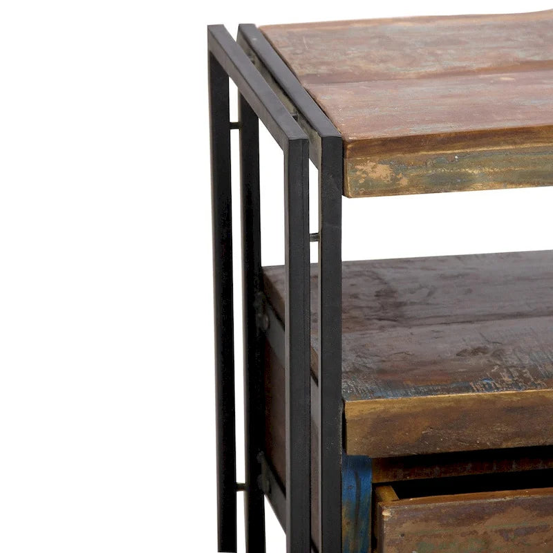 Meuble TV en bois recyclé et fer avec tiroirs doubles, style rustique industriel