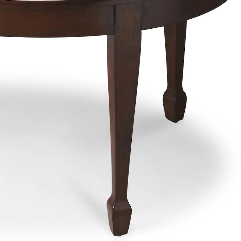 Table basse ovale incrustée de placage en bois avec pieds fuselés, beige antique