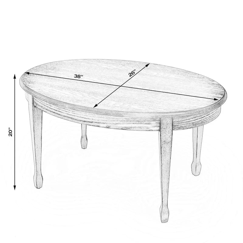 Table basse ovale incrustée de placage en bois avec pieds fuselés, beige antique