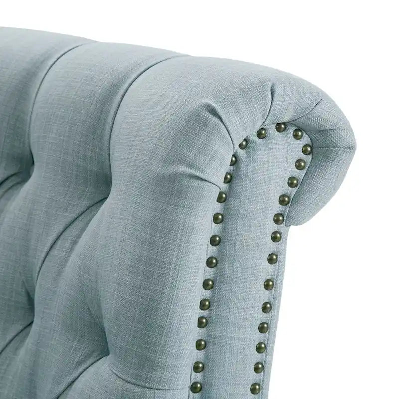 Fauteuil inclinable manuel avec dossier capitonné, clous décoratifs et pieds en bois massif