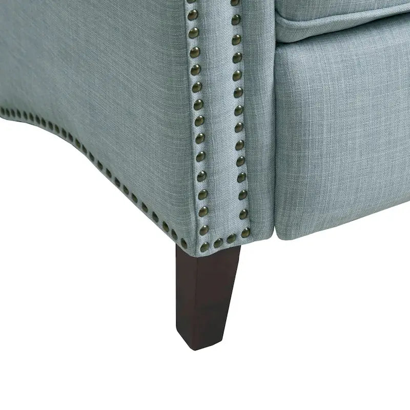 Fauteuil inclinable manuel avec dossier capitonné, clous décoratifs et pieds en bois massif