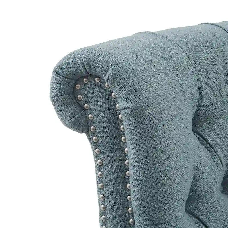 Fauteuil inclinable manuel avec dossier capitonné, clous décoratifs et pieds en bois massif