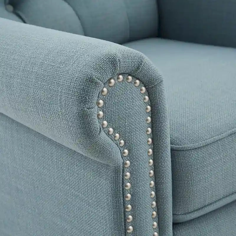 Fauteuil inclinable manuel avec dossier capitonné, clous décoratifs et pieds en bois massif