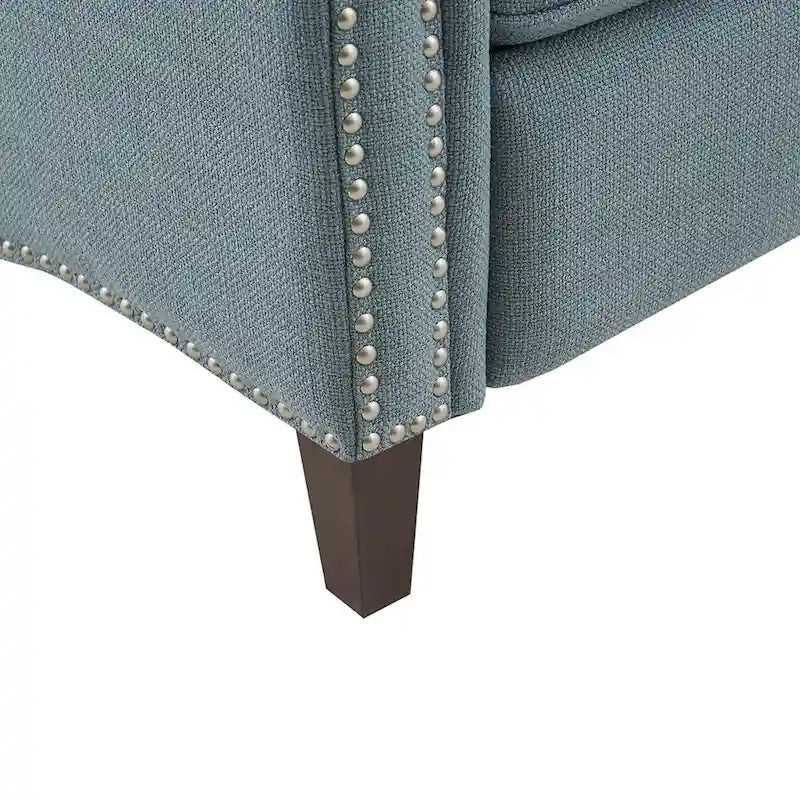 Fauteuil inclinable manuel avec dossier capitonné, clous décoratifs et pieds en bois massif