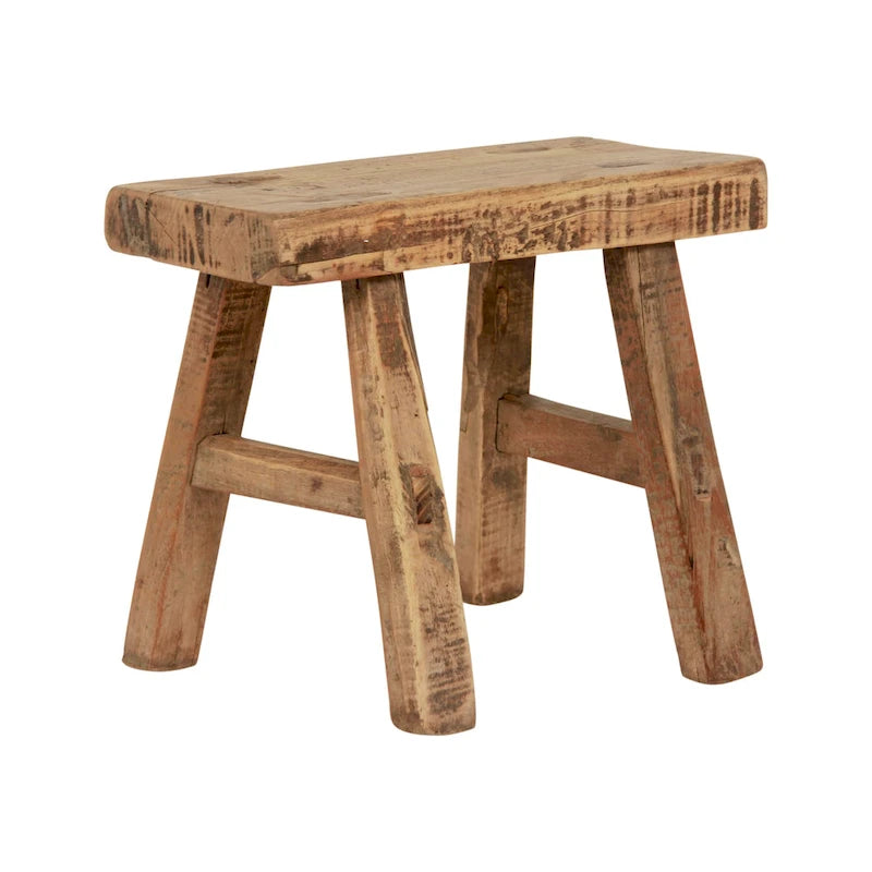 Tabouret d'appoint rustique fabriqué à la main en bois de récupération, finition naturelle