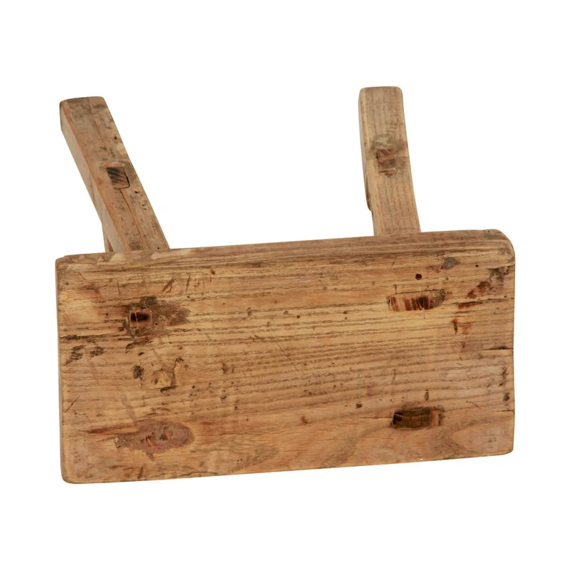 Tabouret d'appoint rustique fabriqué à la main en bois de récupération, finition naturelle
