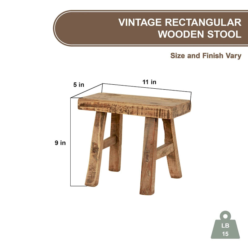 Tabouret d'appoint rustique fabriqué à la main en bois de récupération, finition naturelle