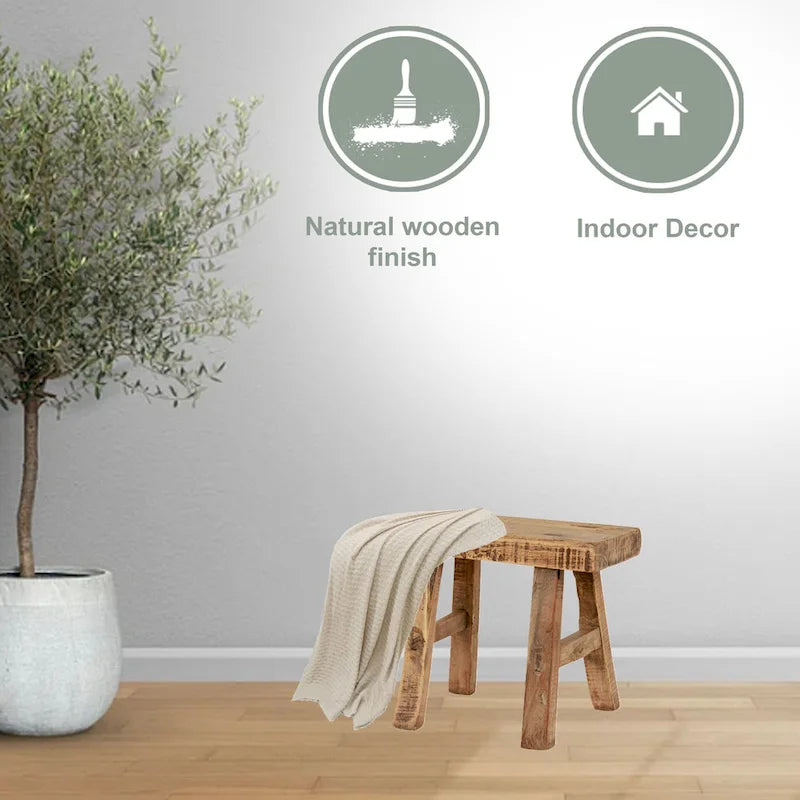 Tabouret d'appoint rustique fabriqué à la main en bois de récupération, finition naturelle