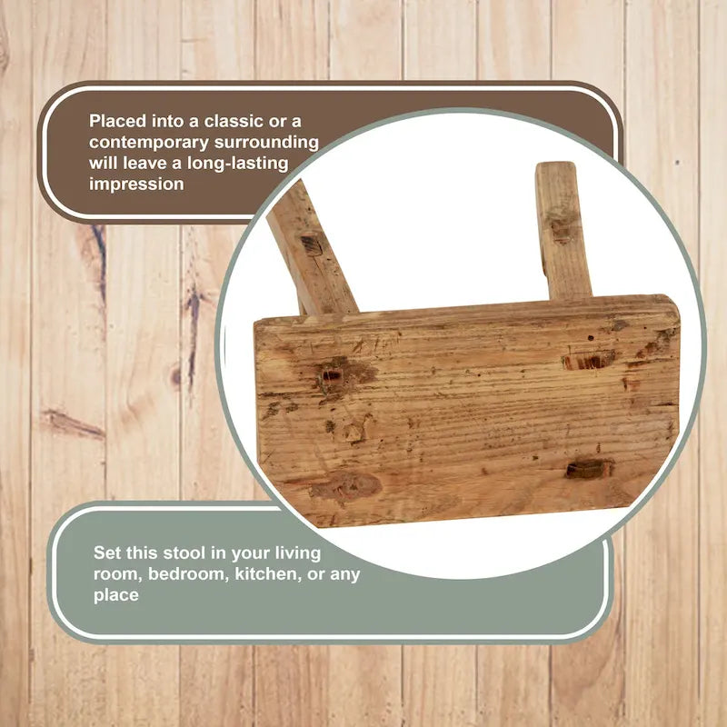 Tabouret d'appoint rustique fabriqué à la main en bois de récupération, finition naturelle