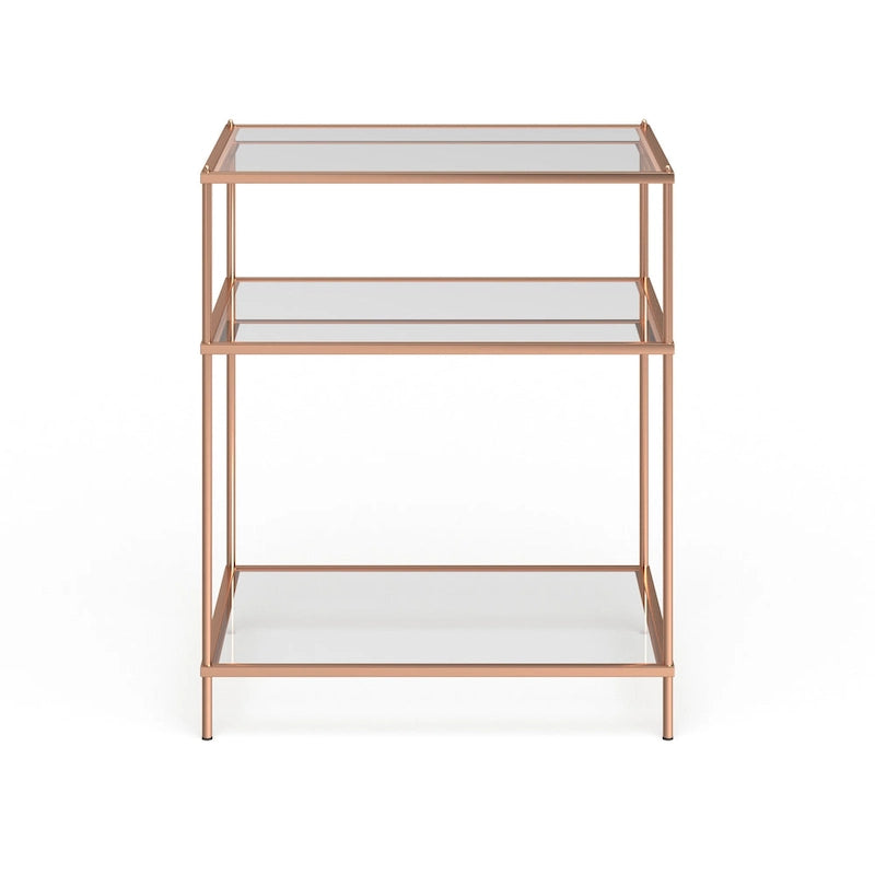 Table d'appoint à trois niveaux avec plateau en verre et étagère miroir