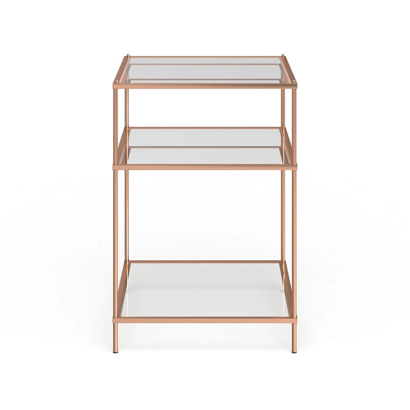 Table d'appoint à trois niveaux avec plateau en verre et étagère miroir