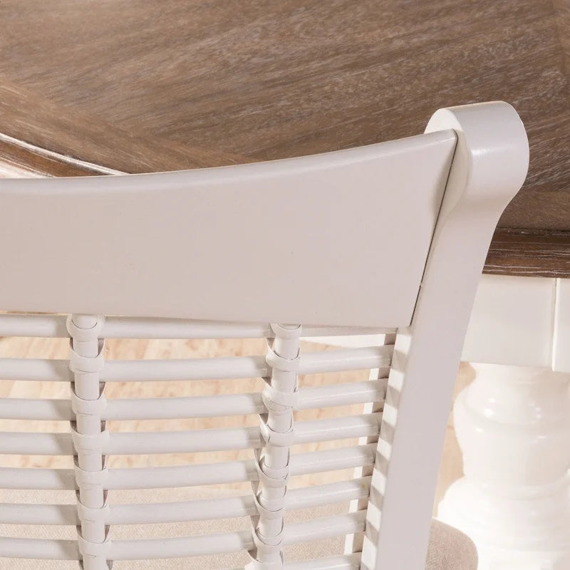 Chaise de salle à manger capitonnée à dossier tissé avec cadre en bois, blanche