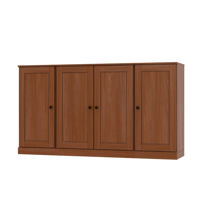 Buffet en bois massif de 65 pouces avec étagères réglables et portes en verre ou pleines au choix