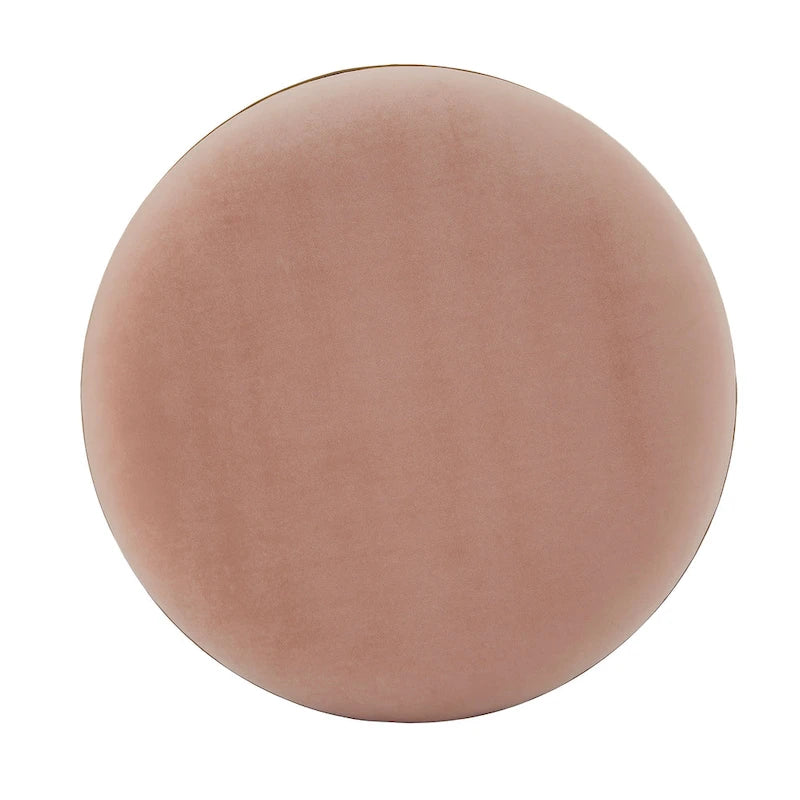 Pouf rond rembourré avec base ouverte en métal doré thermolaqué, lin ou velours